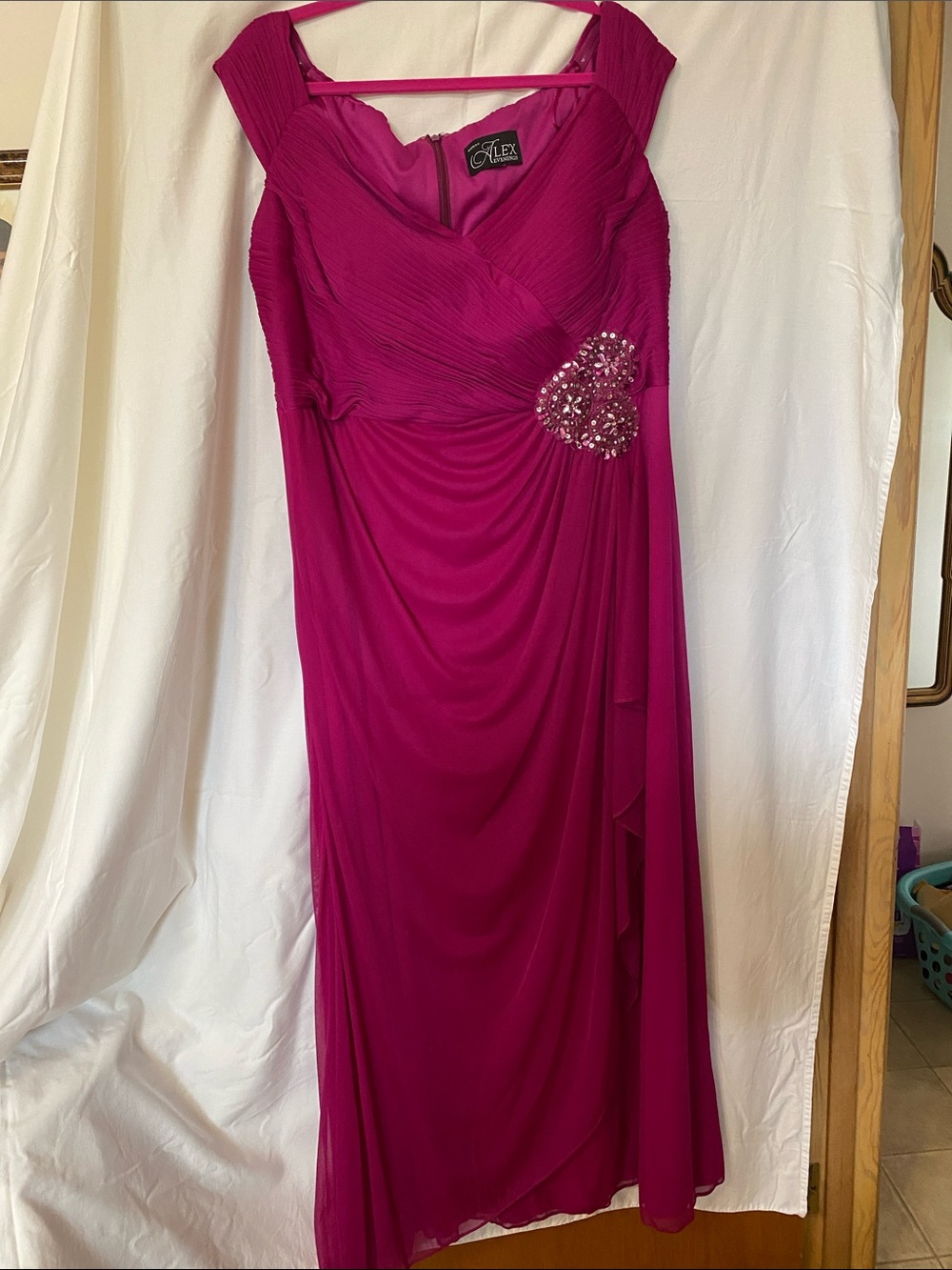 Alex Evenings Fuchsia Embellished Draped Evening Gown